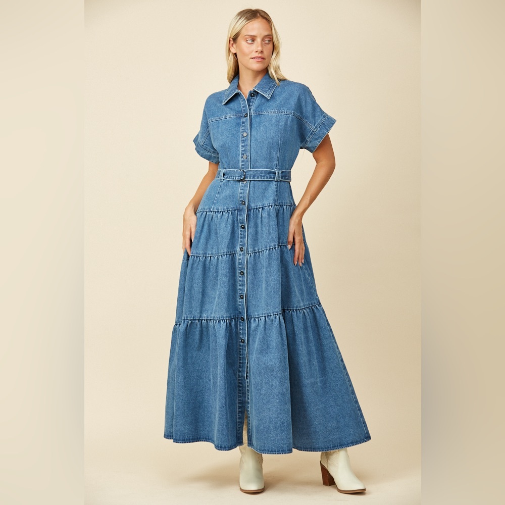 NEW! THICK DENIM TIERED WESTERN STYLE DRESS